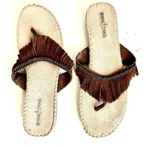 Minnetonka Brown Fringe Suede Sandals
