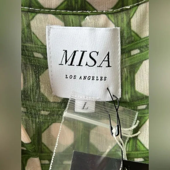 MISA Los Angeles “Evie” Dress in “Green Rattan Tile” NWT, size Large 🍃