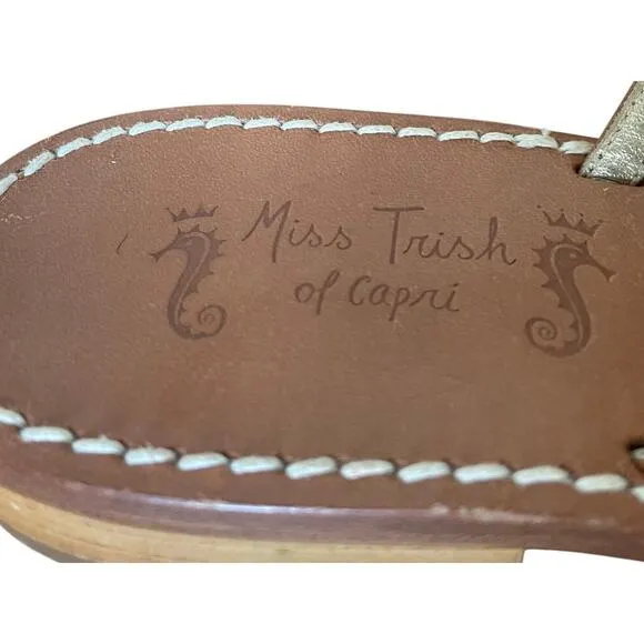 Miss Trish of Capri Turquoise &amp; Gold Beaded Leather Sandals Size 39.5/ US 9.5