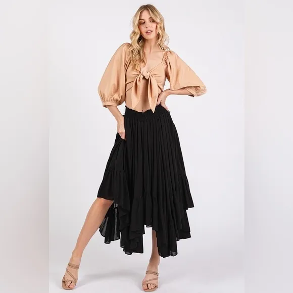 Mittoshop Handkerchief Hem Elastic Waist Pocket Midi Skirt 10010047501
