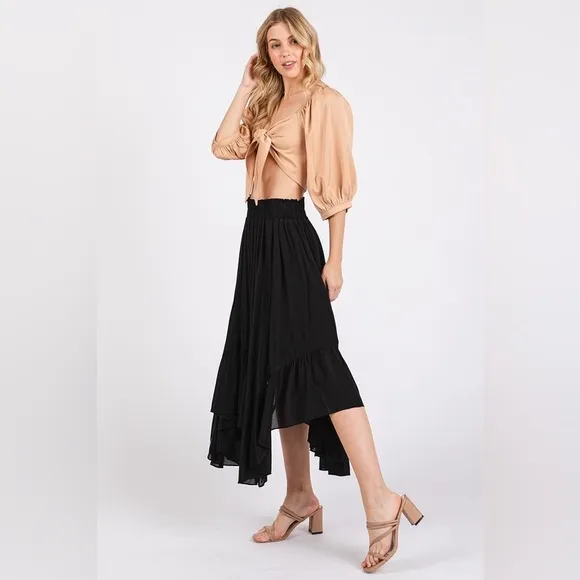 Mittoshop Handkerchief Hem Elastic Waist Pocket Midi Skirt 10010047501