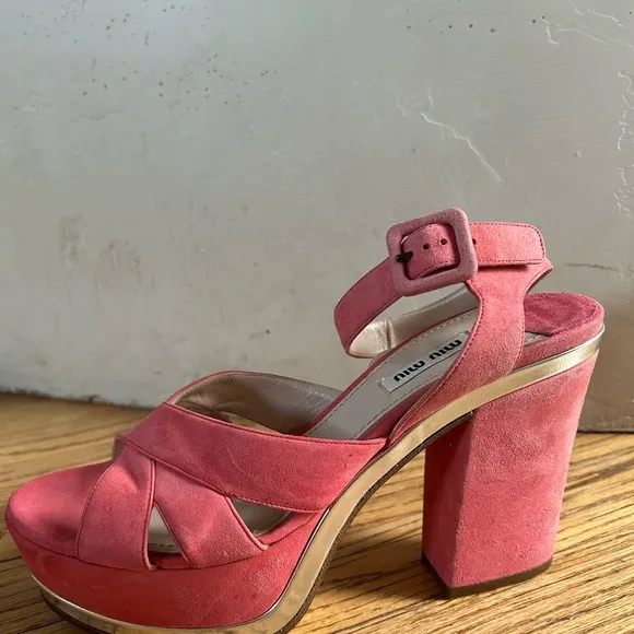 Miu Miu Pink Platform Sandals with Chunky Heel