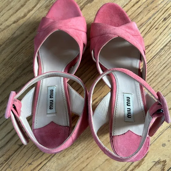 Miu Miu Pink Platform Sandals with Chunky Heel