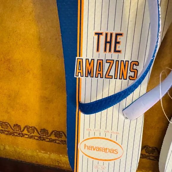 MLB New York Mets Havaianas Mens Flip Flop Marine Blue Orange Amazins 11 12 NEW