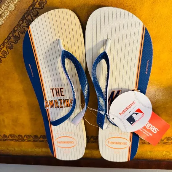 MLB New York Mets Havaianas Mens Flip Flop Marine Blue Orange Amazins 11 12 NEW
