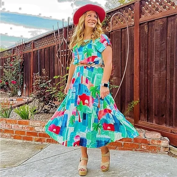 Modcloth Emily &amp; Fin Elodie Marrakesh Landscape Dress Sz US 12