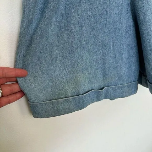 Monique Fashions Women’s Silver Tone Glitzy Studded Denim Short Button Front Rom
