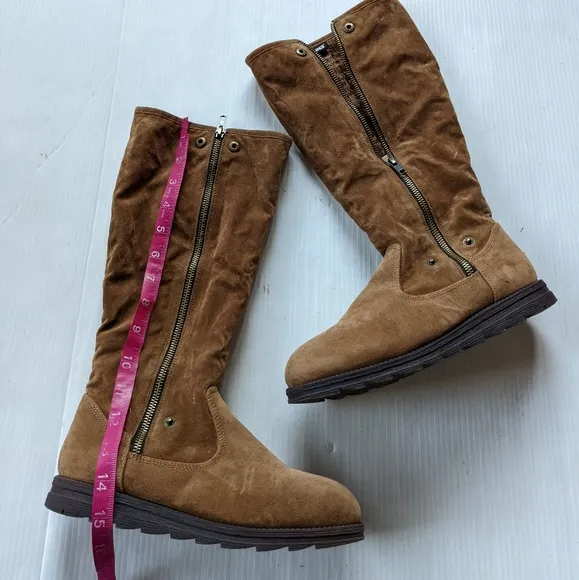 MUK LUKS Demi Foldover Water Resistant Winter Boots brown tall cuffed wool lined
