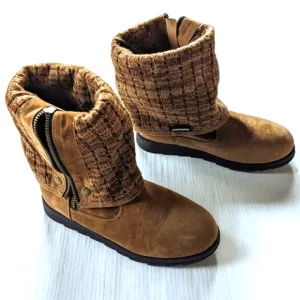MUK LUKS Demi Foldover Water Resistant Winter Boots brown tall cuffed wool lined
