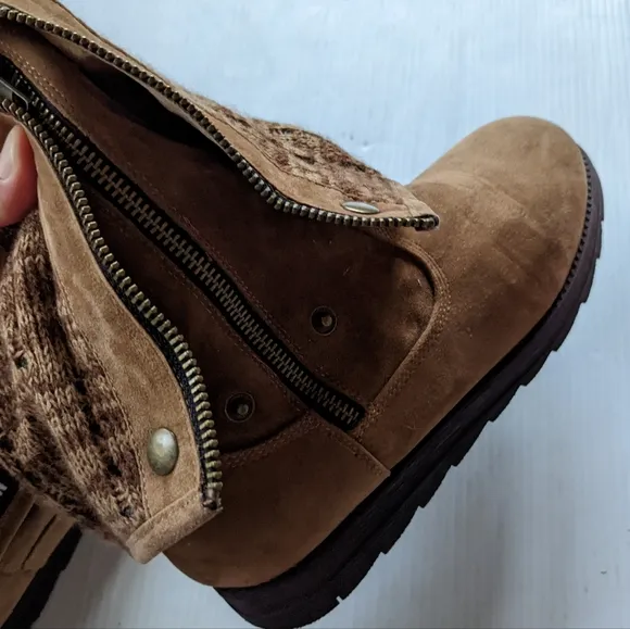 MUK LUKS Demi Foldover Water Resistant Winter Boots brown tall cuffed wool lined