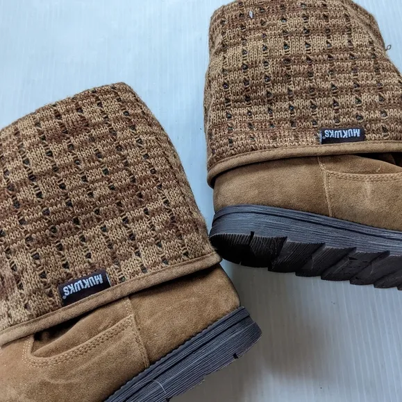 MUK LUKS Demi Foldover Water Resistant Winter Boots brown tall cuffed wool lined