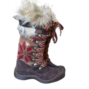 Muk Luks Mid Calf Fuzzy Boots Women's Size 7 Knit MukLuks Gwen Thinsulate Tall