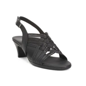 MUNRO Black Leather Marianna Comfort Sandals
