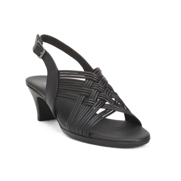 MUNRO Black Leather Marianna Comfort Sandals
