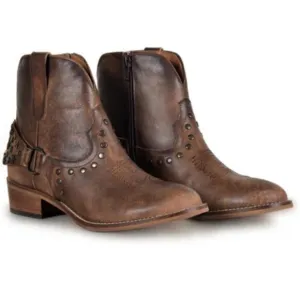 MYRA BAG Calido Cannes Distressed Leather Brown Short Harness Bootie 6-11 NWT