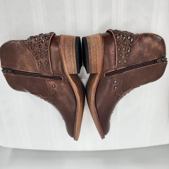 MYRA BAG Calido Cannes Distressed Leather Brown Short Harness Bootie 6-11 NWT