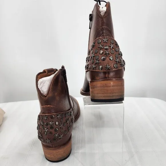 MYRA BAG Calido Cannes Distressed Leather Brown Short Harness Bootie 6-11 NWT