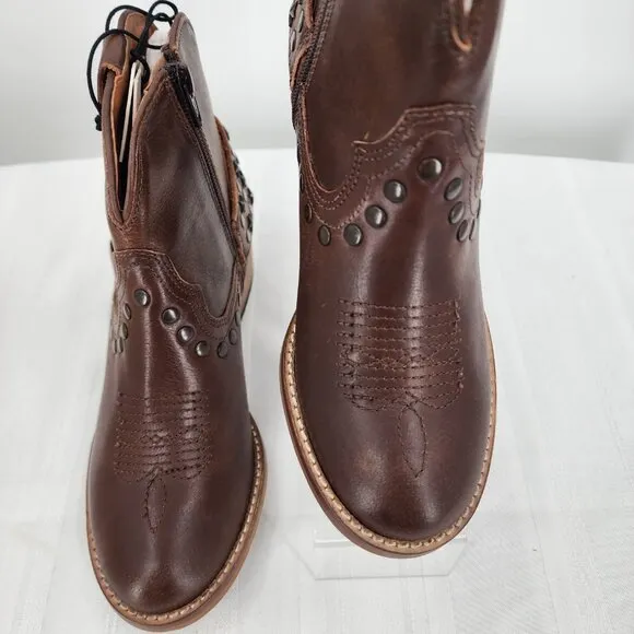 MYRA BAG Calido Cannes Distressed Leather Brown Short Harness Bootie 6-11 NWT