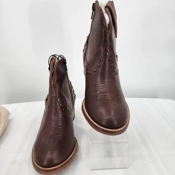 MYRA BAG Calido Cannes Distressed Leather Brown Short Harness Bootie 6-11 NWT