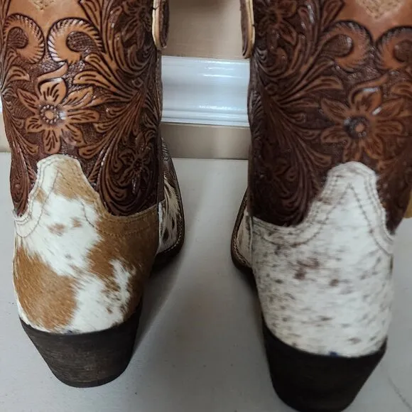 MYRA BAG Kelsey Short Cowboy Boots Brown Hair On Hide Size 10 NWT