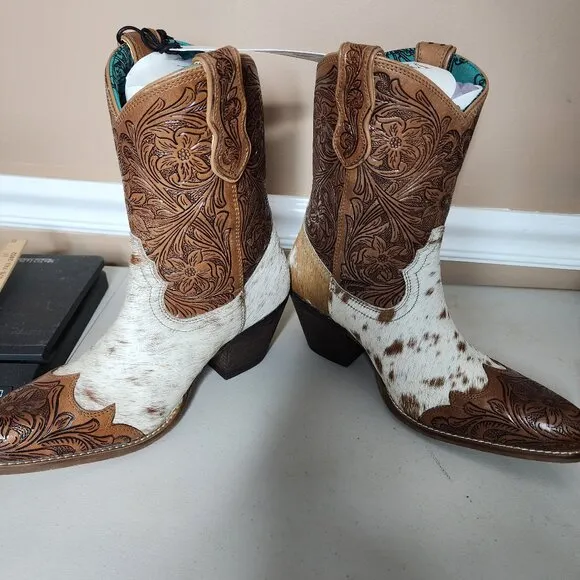 MYRA BAG Kelsey Short Cowboy Boots Brown Hair On Hide Size 10 NWT