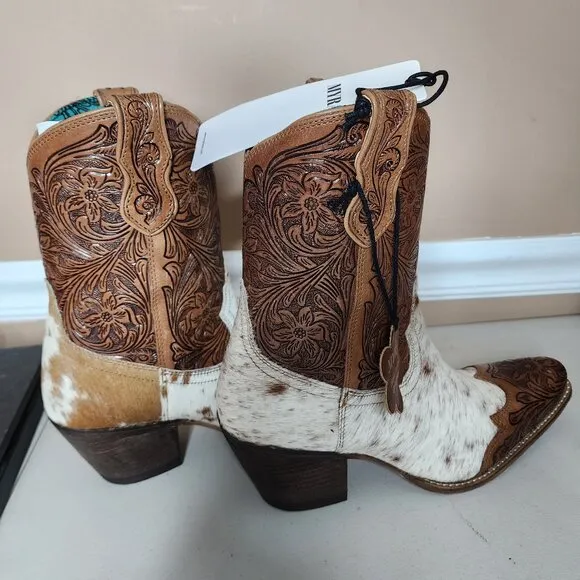 MYRA BAG Kelsey Short Cowboy Boots Brown Hair On Hide Size 10 NWT