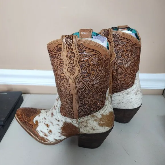 MYRA BAG Kelsey Short Cowboy Boots Brown Hair On Hide Size 10 NWT