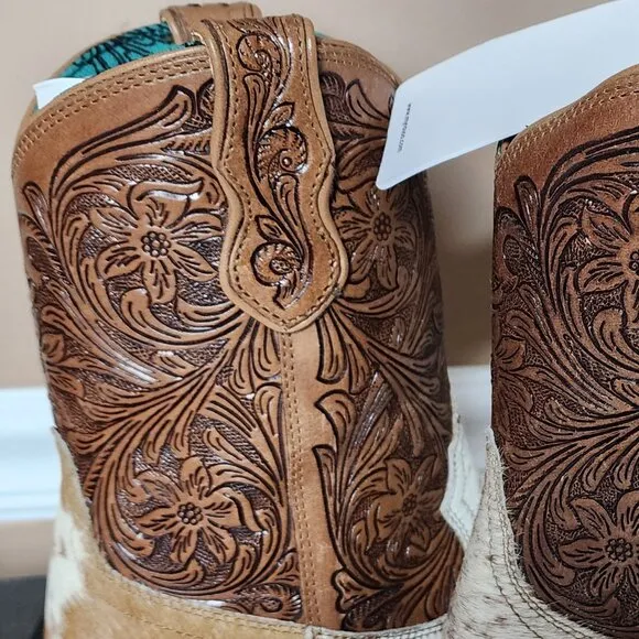 MYRA BAG Kelsey Short Cowboy Boots Brown Hair On Hide Size 10 NWT