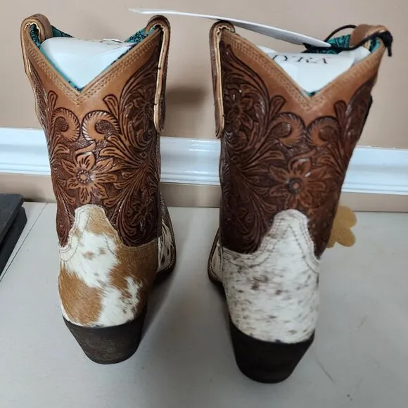 MYRA BAG Kelsey Short Cowboy Boots Brown Hair On Hide Size 10 NWT