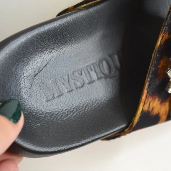 Mystique Crystal Jeweled Slide Sandals Cheetah Print Tan Black Women's 7