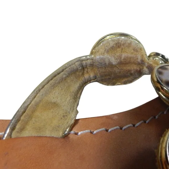Mystique Gold Leather Tiger Cowrie Shell Beaded Thong Sandals Flip Flops Size 7