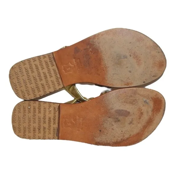 Mystique Gold Leather Tiger Cowrie Shell Beaded Thong Sandals Flip Flops Size 7