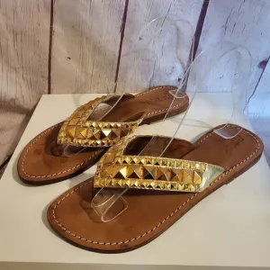 Mystique Gold Leather Rock Stud Flip Flop Thong Sandals sz. 6M MSRP $265