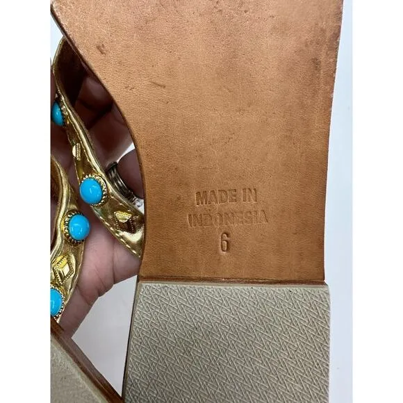Mystique Womens Sandals Size 6 Gold Leather Beaded Thong Flip Flops Flats