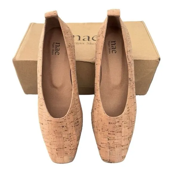 Nae Melita Cork Vegan Ballerina Brown Square Toe Shoes Women’s Size 6