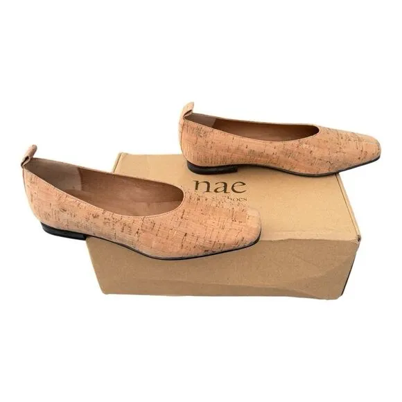 Nae Melita Cork Vegan Ballerina Brown Square Toe Shoes Women’s Size 6