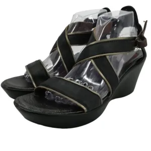 Naot Gesture Black Leather Strappy Wedge Sandals Size 42 11-11.5 Comfort