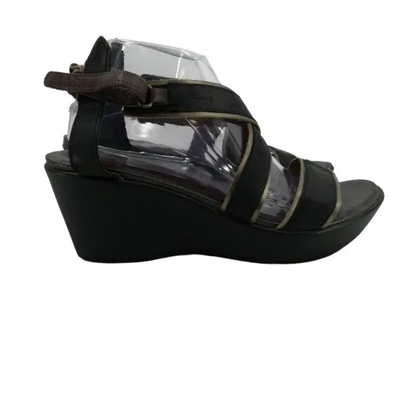 Naot Gesture Black Leather Strappy Wedge Sandals Size 42 11-11.5 Comfort