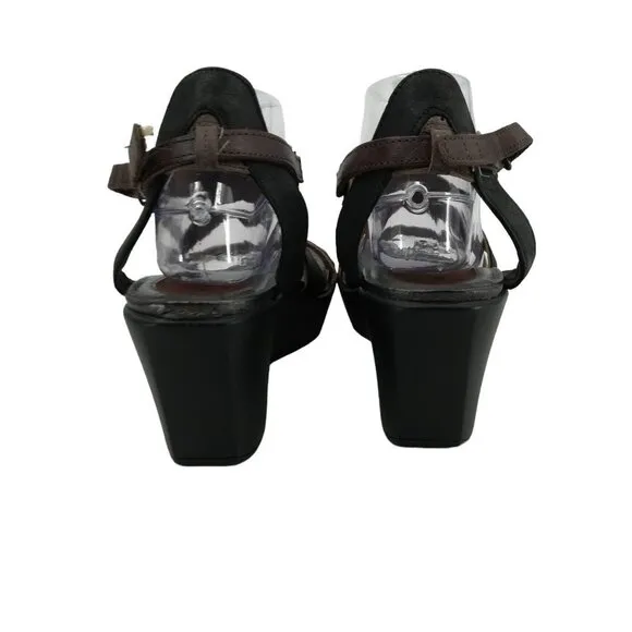 Naot Gesture Black Leather Strappy Wedge Sandals Size 42 11-11.5 Comfort