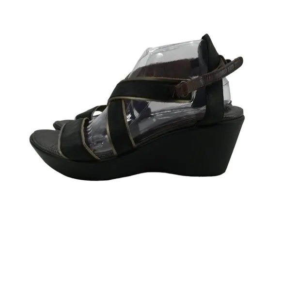 Naot Gesture Black Leather Strappy Wedge Sandals Size 42 11-11.5 Comfort