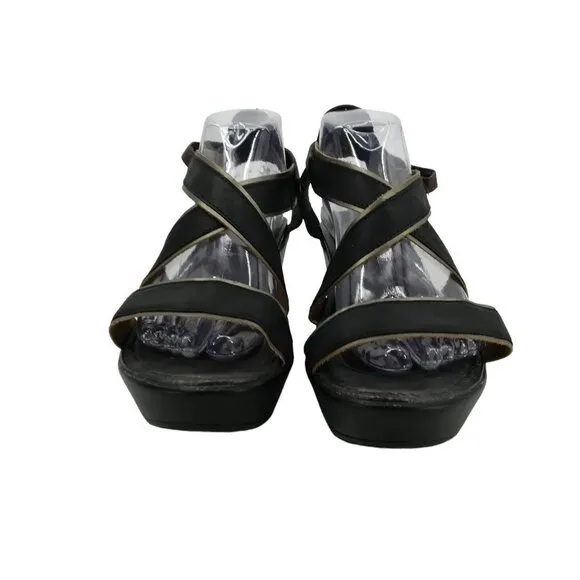 Naot Gesture Black Leather Strappy Wedge Sandals Size 42 11-11.5 Comfort