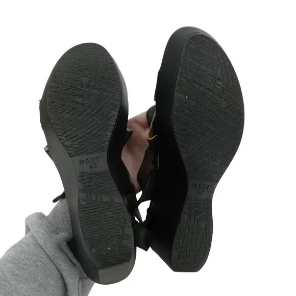 Naot Gesture Black Leather Strappy Wedge Sandals Size 42 11-11.5 Comfort
