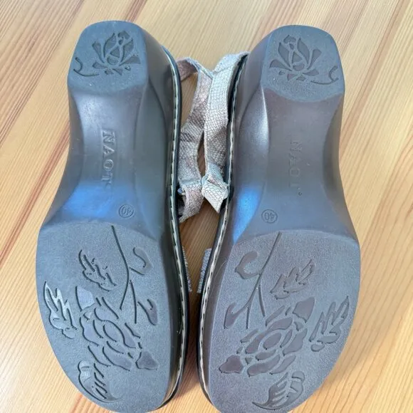 Naot Paris Sandals Brown Leather Snakeskin Print Comfort Sandal 40