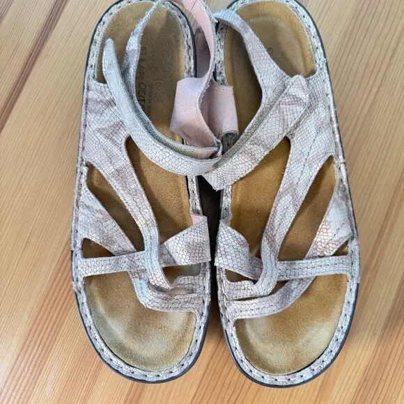 Naot Paris Sandals Brown Leather Snakeskin Print Comfort Sandal 40