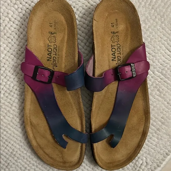 Naot Pink and Blue hombre Sandals Casual leather tried on repeatedly only 41 9.5