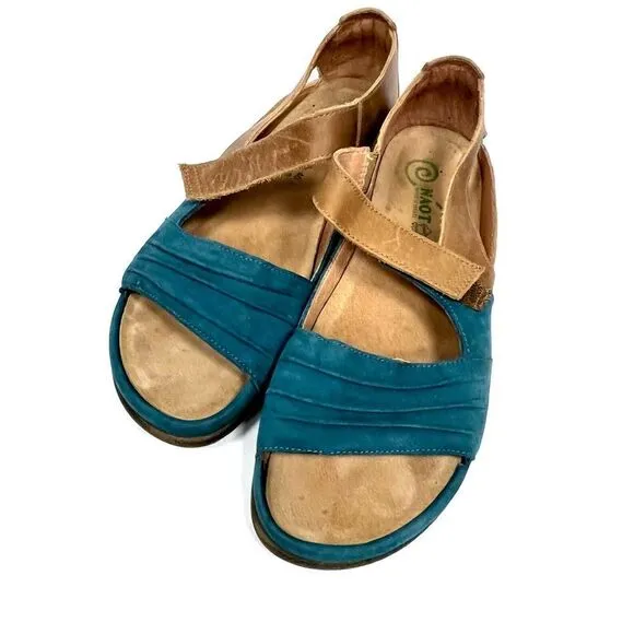 Naot teal nubuck and brown comfort leather sandals 40
