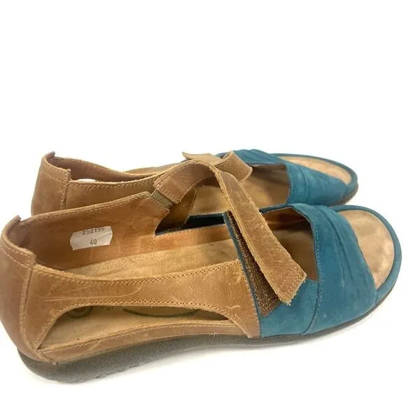Naot teal nubuck and brown comfort leather sandals 40
