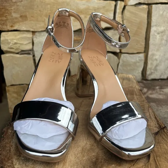 Naturalizer Joy dress silver square toe comfort sandal pumps NWOB Sz-7.5W. G