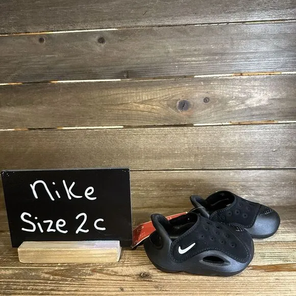 New $55 Infant Nike Aqua Swoosh Water/Land Black Shoes Sandals‎ Size 2C