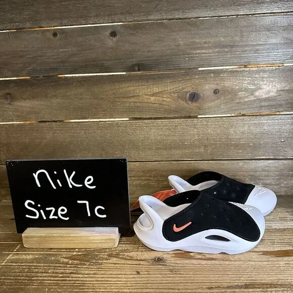 New $55 Little Kids Nike Aqua Swoosh Water/Land Blk/White Shoes Sandals‎ Size 7C